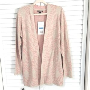 ByDesign Sweater,‎ Size XL, Open Front Cardigan, Oatmeal & Pink, Diamond Pattern